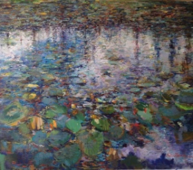 Abstract Painting: Lilies Lake (50 x 58 inches)